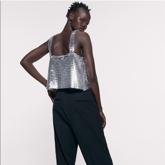 Zara Silver Sequin Crop Top - Picture 4 of 6